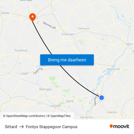 Sittard to Fontys Stappegoor Campus map