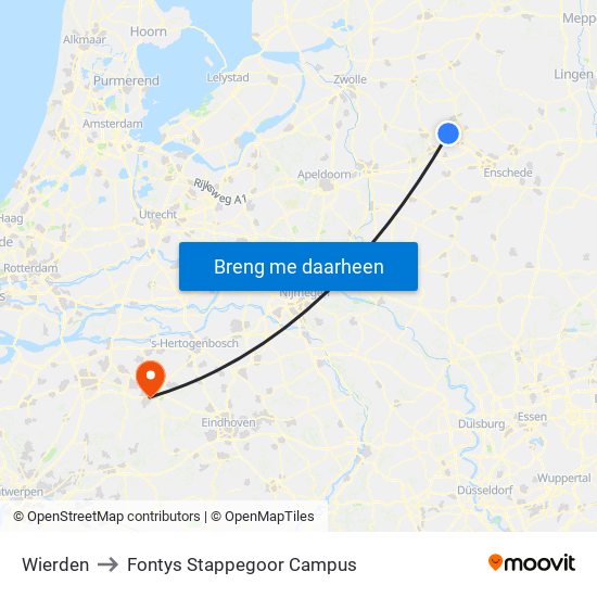 Wierden to Fontys Stappegoor Campus map