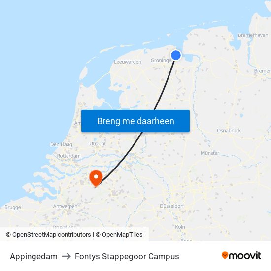 Appingedam to Fontys Stappegoor Campus map