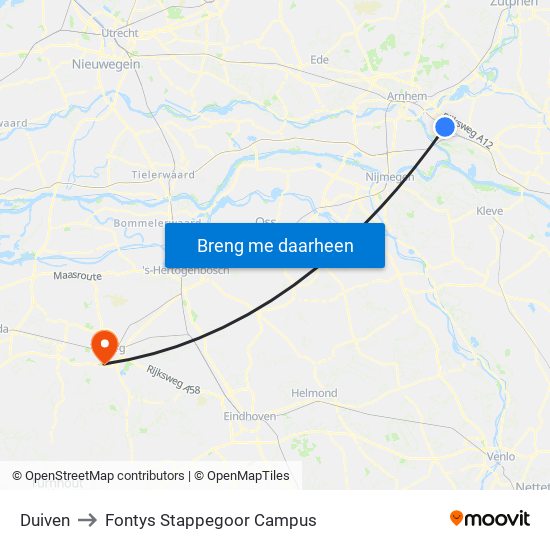 Duiven to Fontys Stappegoor Campus map