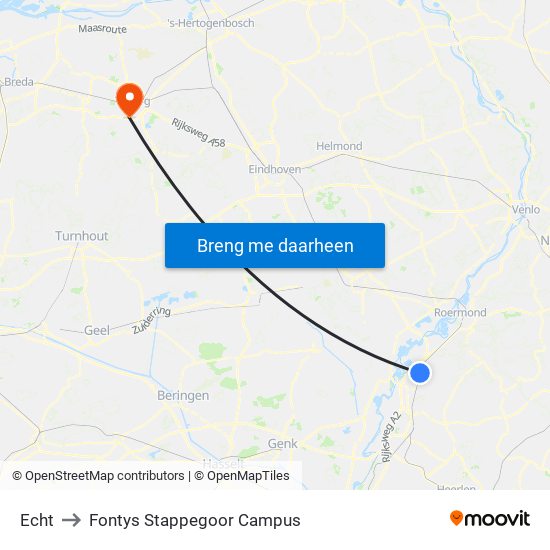 Echt to Fontys Stappegoor Campus map