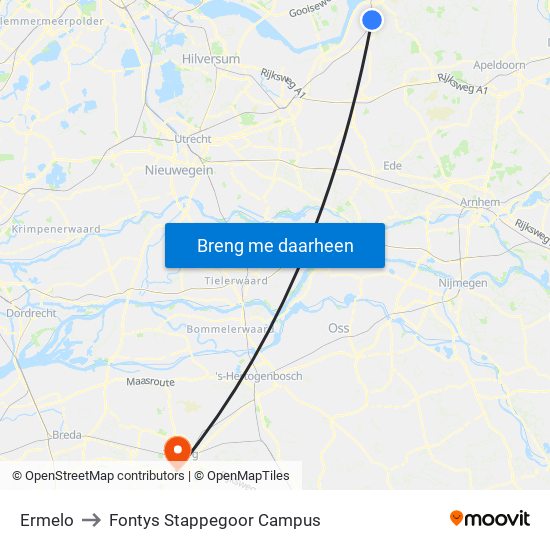 Ermelo to Fontys Stappegoor Campus map