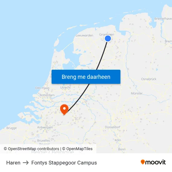 Haren to Fontys Stappegoor Campus map