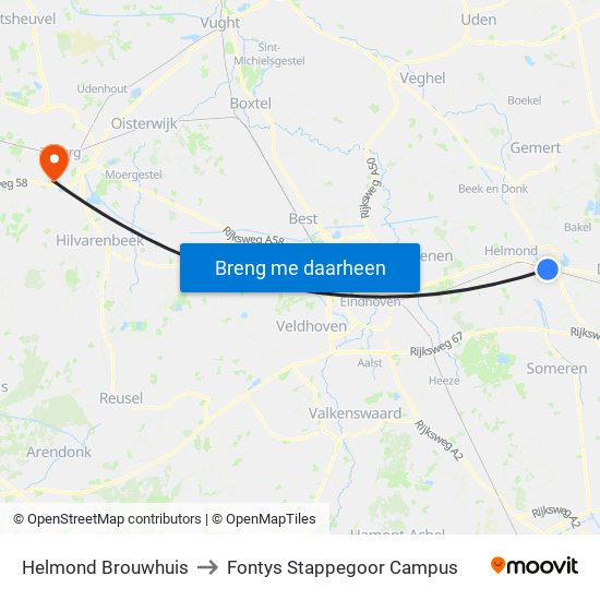 Helmond Brouwhuis to Fontys Stappegoor Campus map