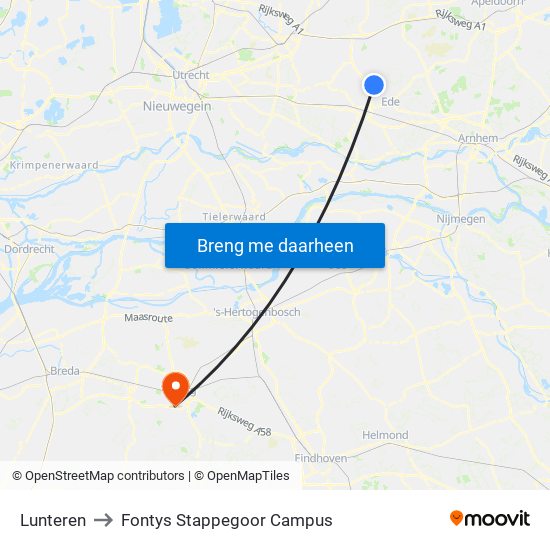 Lunteren to Fontys Stappegoor Campus map