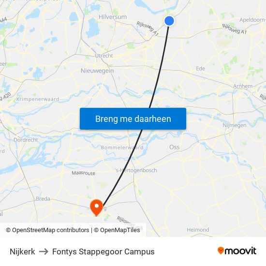 Nijkerk to Fontys Stappegoor Campus map