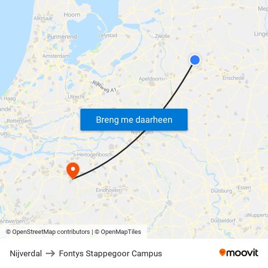 Nijverdal to Fontys Stappegoor Campus map