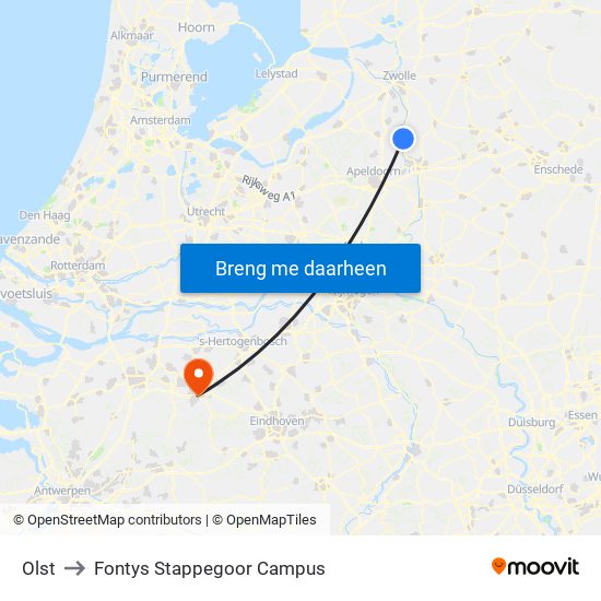 Olst to Fontys Stappegoor Campus map