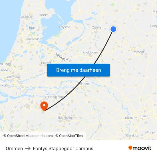 Ommen to Fontys Stappegoor Campus map