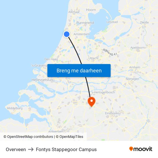 Overveen to Fontys Stappegoor Campus map