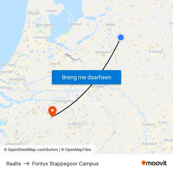 Raalte to Fontys Stappegoor Campus map