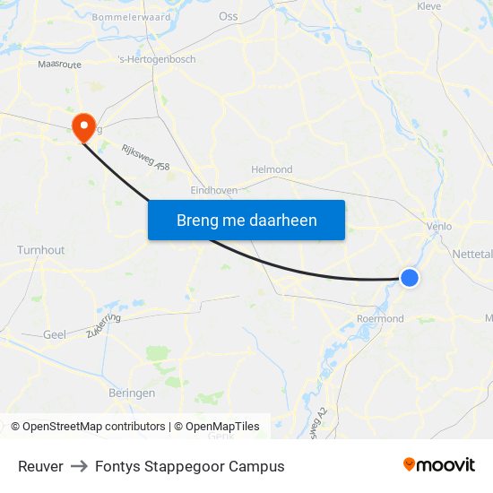 Reuver to Fontys Stappegoor Campus map