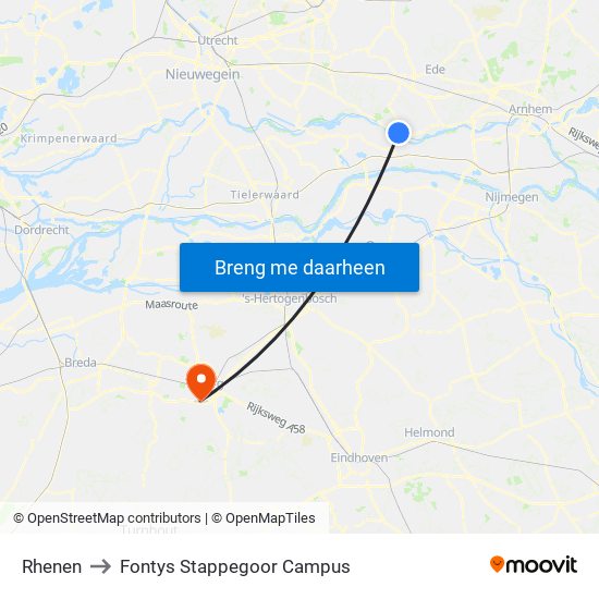 Rhenen to Fontys Stappegoor Campus map
