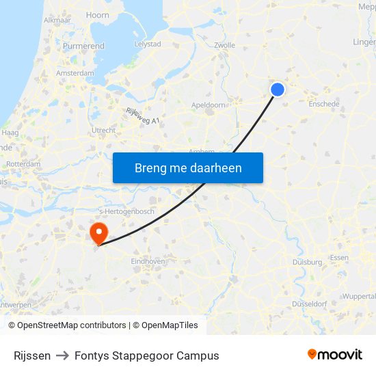 Rijssen to Fontys Stappegoor Campus map