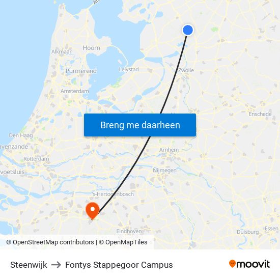 Steenwijk to Fontys Stappegoor Campus map