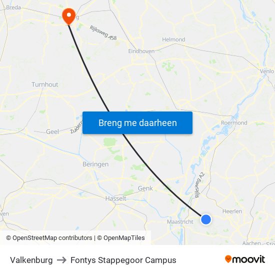 Valkenburg to Fontys Stappegoor Campus map