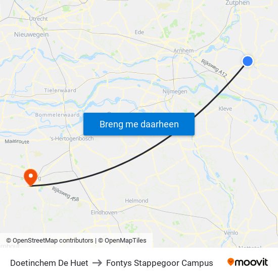 Doetinchem De Huet to Fontys Stappegoor Campus map