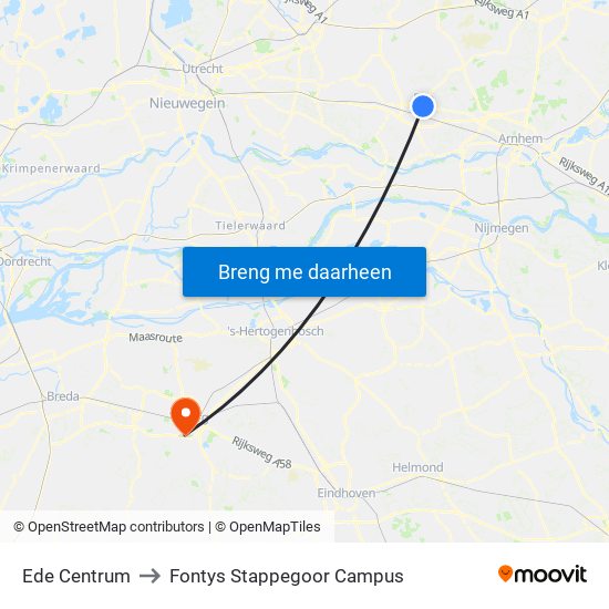 Ede Centrum to Fontys Stappegoor Campus map