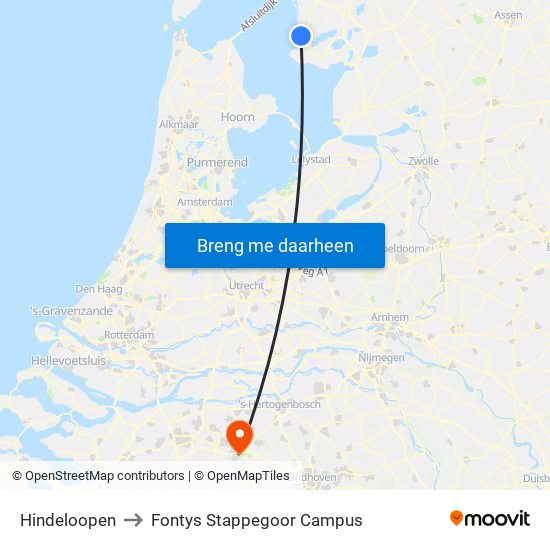 Hindeloopen to Fontys Stappegoor Campus map