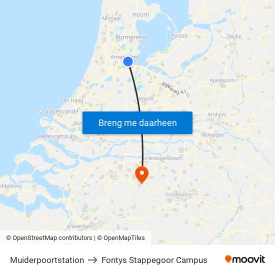 Muiderpoortstation to Fontys Stappegoor Campus map