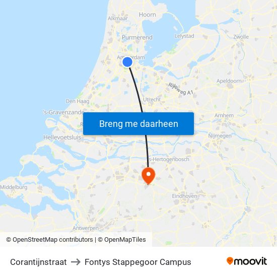 Corantijnstraat to Fontys Stappegoor Campus map