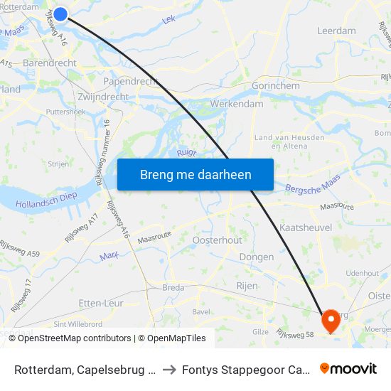 Rotterdam, Capelsebrug Hoog to Fontys Stappegoor Campus map