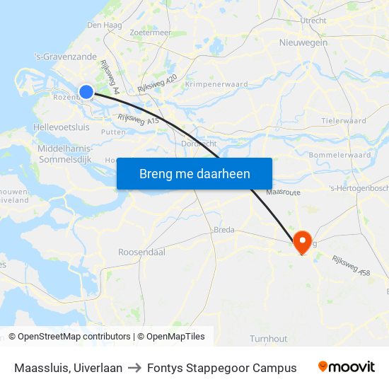Maassluis, Uiverlaan to Fontys Stappegoor Campus map