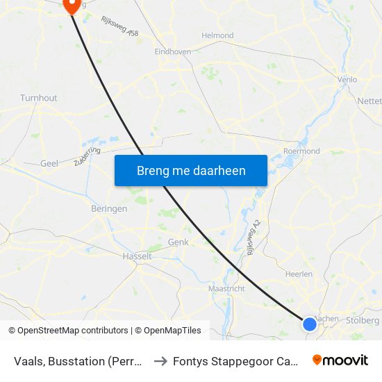 Vaals, Busstation (Perron A) to Fontys Stappegoor Campus map