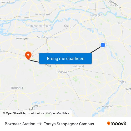 Boxmeer, Station to Fontys Stappegoor Campus map