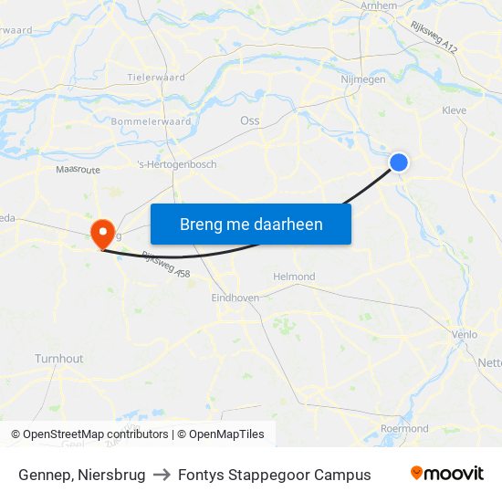 Gennep, Niersbrug to Fontys Stappegoor Campus map