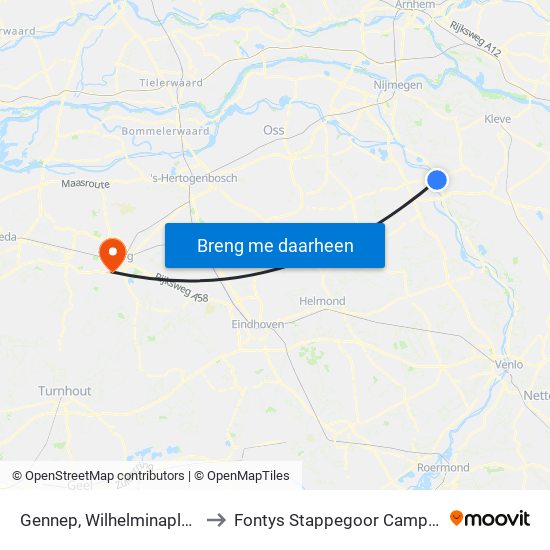 Gennep, Wilhelminaplein to Fontys Stappegoor Campus map