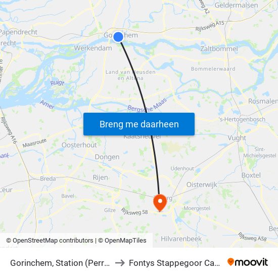 Gorinchem, Station (Perron H) to Fontys Stappegoor Campus map