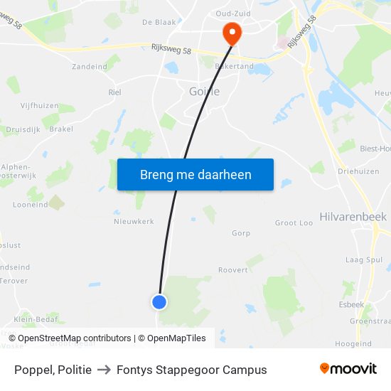 Poppel, Politie to Fontys Stappegoor Campus map