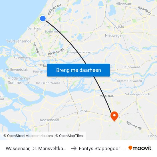 Wassenaar, Dr. Mansveltkade/Duinrell to Fontys Stappegoor Campus map