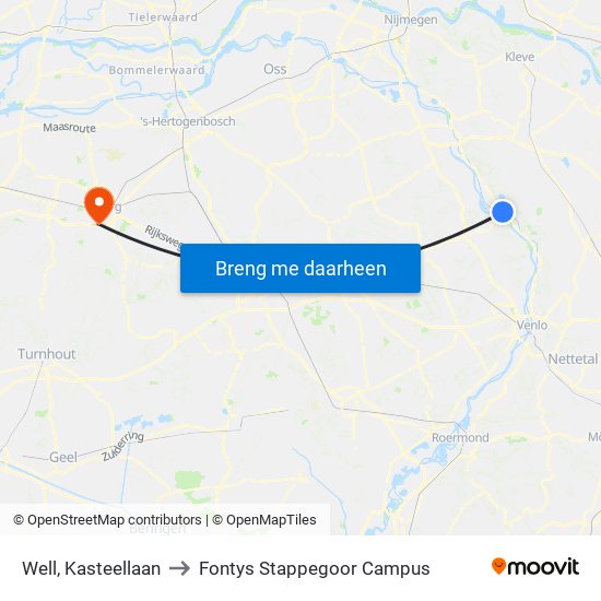 Well, Kasteellaan to Fontys Stappegoor Campus map