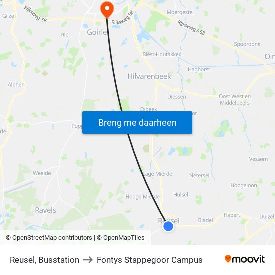 Reusel, Busstation to Fontys Stappegoor Campus map