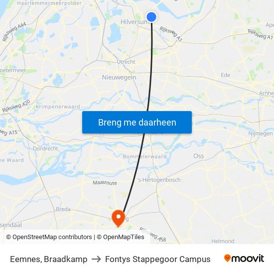 Eemnes, Braadkamp to Fontys Stappegoor Campus map
