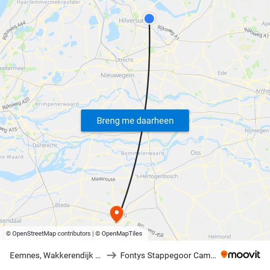 Eemnes, Wakkerendijk 110 to Fontys Stappegoor Campus map