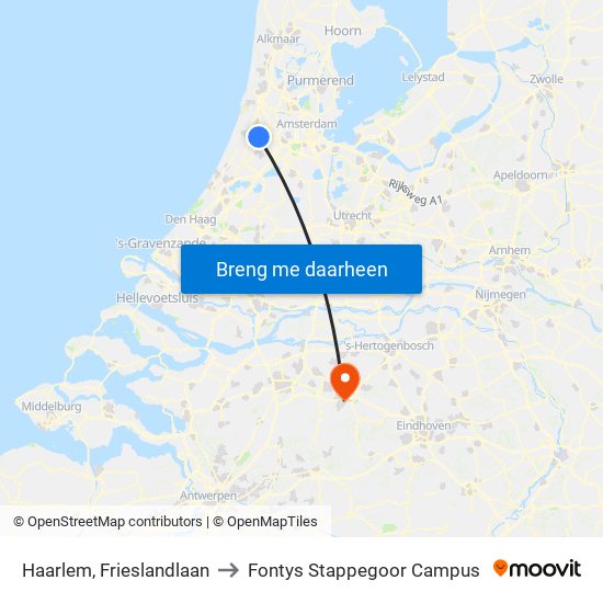 Haarlem, Frieslandlaan to Fontys Stappegoor Campus map