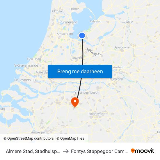 Almere Stad, Stadhuisplein to Fontys Stappegoor Campus map