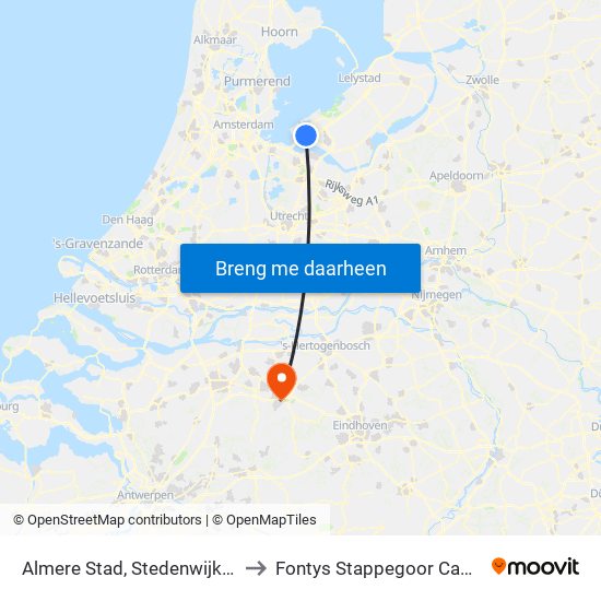 Almere Stad, Stedenwijk Zuid to Fontys Stappegoor Campus map