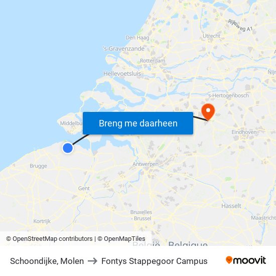 Schoondijke, Molen to Fontys Stappegoor Campus map