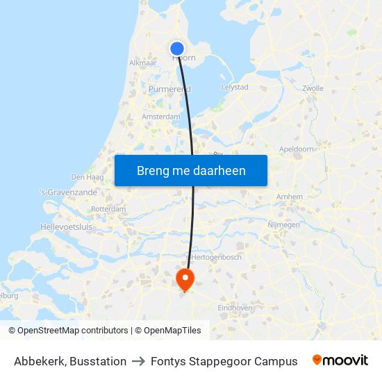 Abbekerk, Busstation to Fontys Stappegoor Campus map
