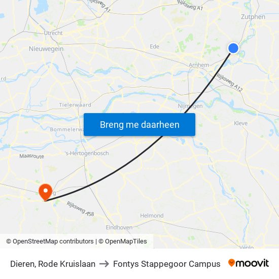 Dieren, Rode Kruislaan to Fontys Stappegoor Campus map