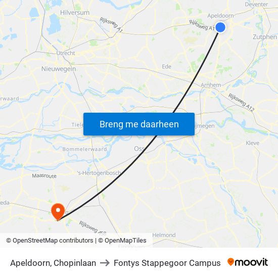 Apeldoorn, Chopinlaan to Fontys Stappegoor Campus map