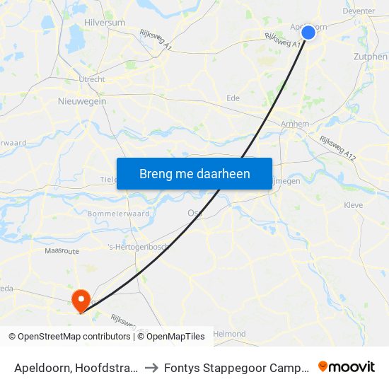 Apeldoorn, Hoofdstraat to Fontys Stappegoor Campus map