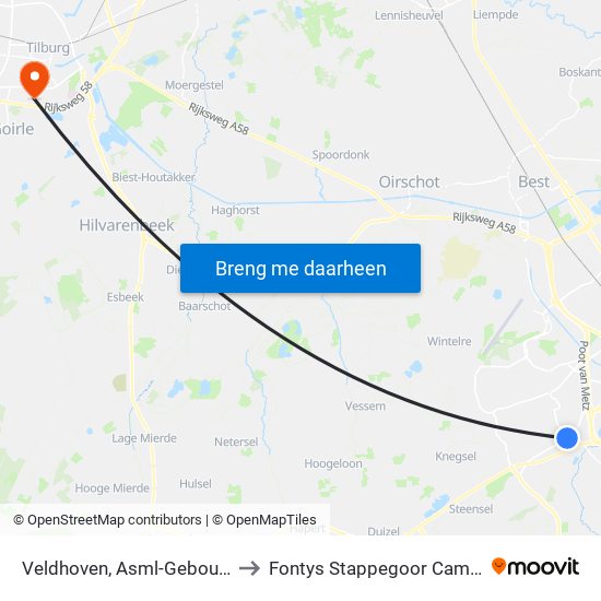 Veldhoven, Asml-Gebouw 4 to Fontys Stappegoor Campus map