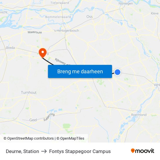 Deurne, Station to Fontys Stappegoor Campus map