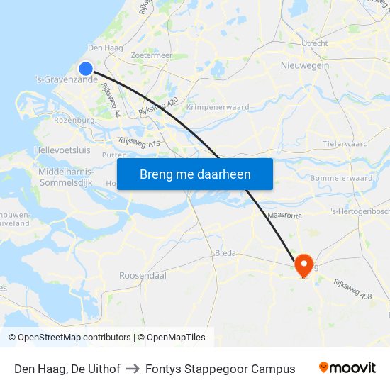 Den Haag, De Uithof to Fontys Stappegoor Campus map