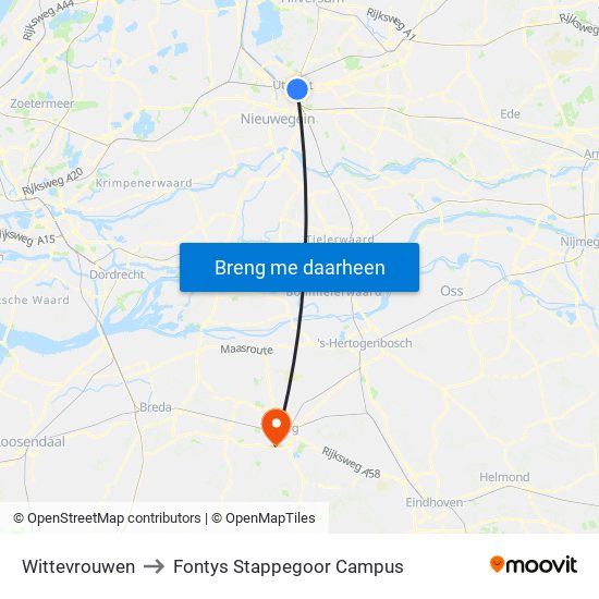 Wittevrouwen to Fontys Stappegoor Campus map